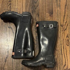 Hunter original Black Gloss Knee-High Rain Boots with Buckle size 4M/5F